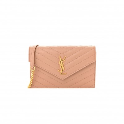 YSL CASSANDRE ENVELOPE CHAIN WALLET IN GRAIN DE POUDRE LEATHER 695108BOW019830 (19*12.5*3.5cm)